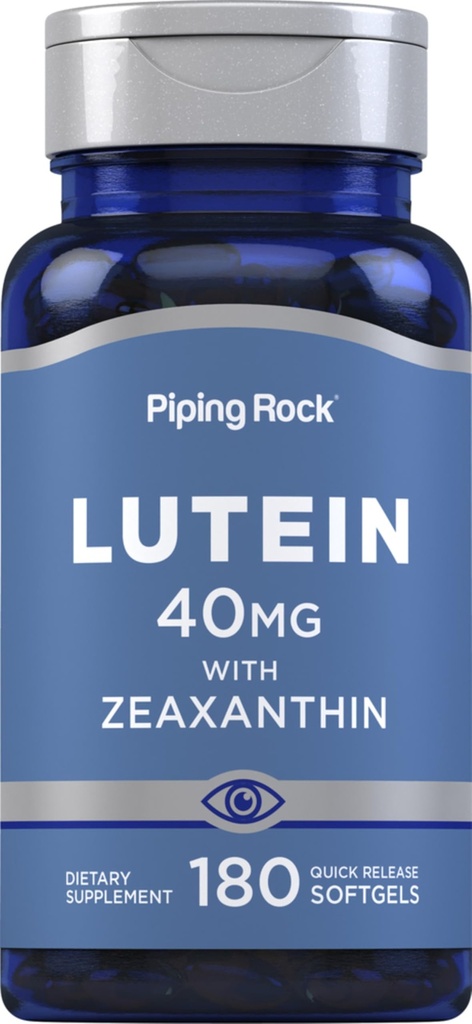 Piping Rock Lutein y Zeaxanthin Suplemento TEN 40 mg TEN 180 Softgels TENIDO Vitaminas Ojos de Marigold Extracto de Flores ANTE No GMO, Gluten Free