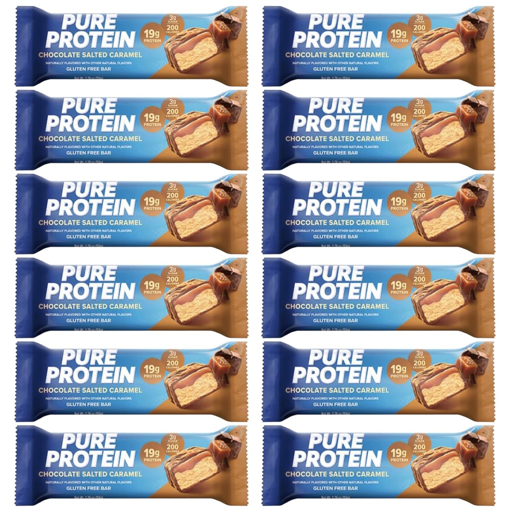 Pure Protein Bares, High Protein, Nutritious Snacks to Support Energy 1.75 oz Low Sugar, Gluten Free 12 Count Salted Chocolate Caramel