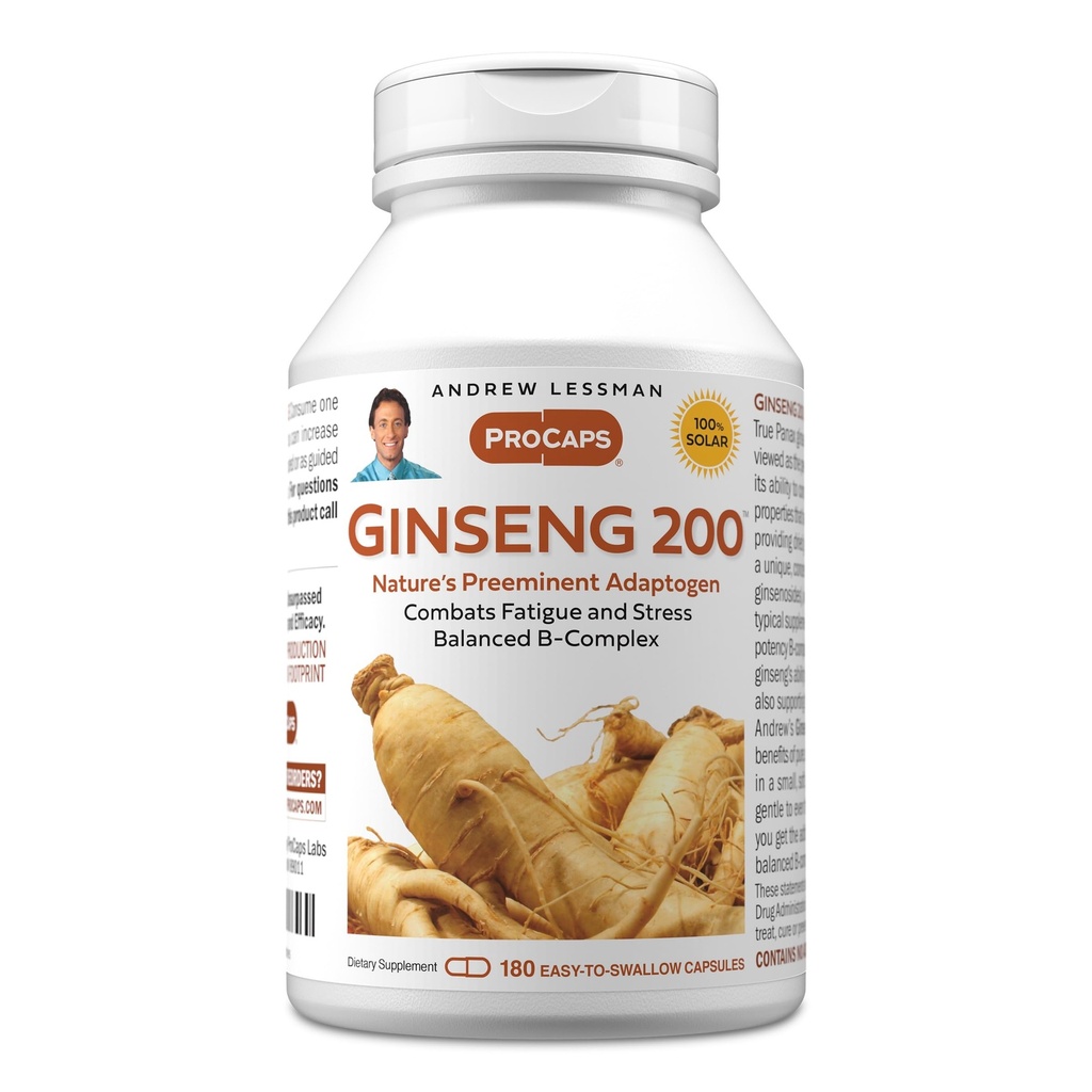 ANDREW LESSMAN Ginseng 200mg - 180 Capsules - Standardized Extract to Support Well-Being. Adaptógeno, Combate la fatiga y el estrés. Cápsulas suaves, pequeñas y fáciles de cambiar. No hay aditivos