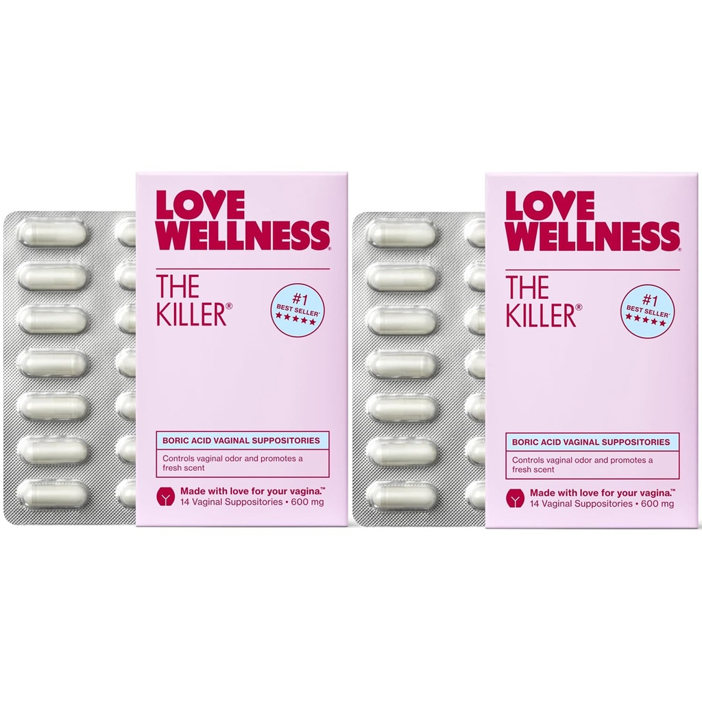 Love Wellness The Killer ¦ Boric Acid Vaginal Suppositories  durable Balances pH &amp; Supports Odor Control, a Healthy Vaginal Balance and Environment TEN Fast-Acting & Fragrance-Free TEN Gentle & Effective TEN 28 Ct