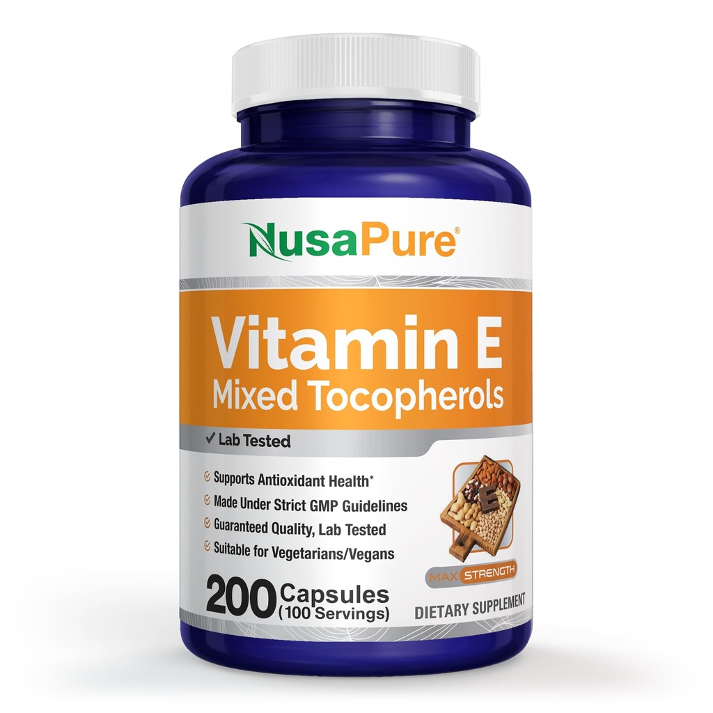 NusaPure Vitamina E 1000 UI 200 Tabletas (no GMO, sin gluten) - Tocoferoles mixtos