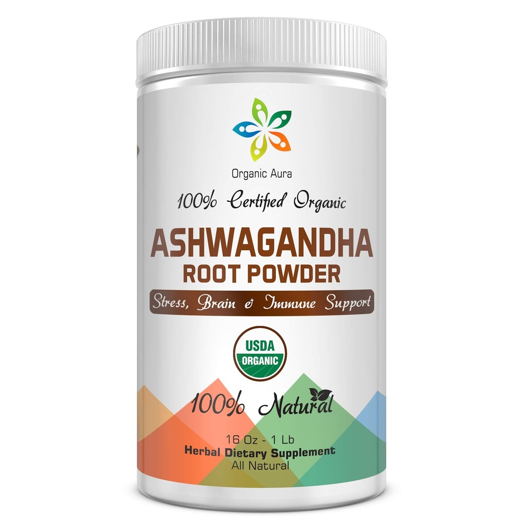 Certified Organic Ashwagandha Root Powder 16Oz -1Lb. Natural Stress, Brain and Immune Support. Mejora la salud general. Raw Superfood. 100% Natural Herbal