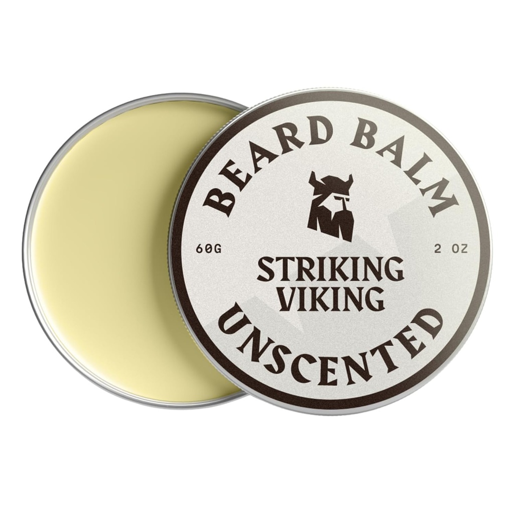 Bálsamo de barba vikinga para hombres - Salir en Acondicionador de barba - Bálamo picante Hecho con mantequilla de barba naturalmente derivada, Aceites Argan & Jojoba (2 onzas (Pack de 1), sin olor)