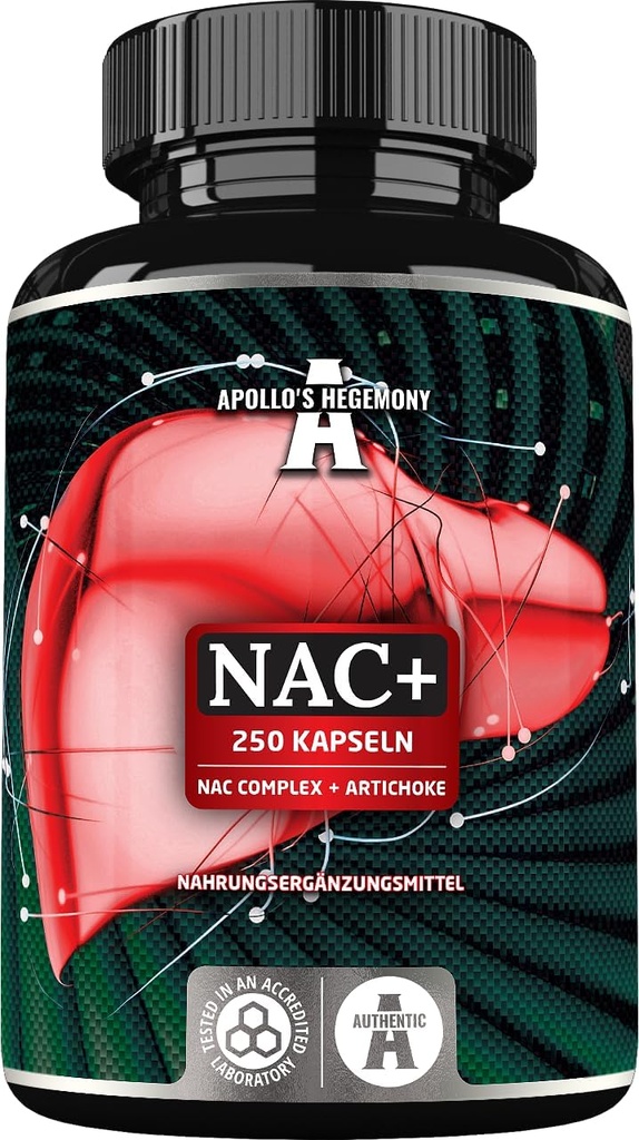 APOLLO'S HEGEMONY NAC + 600 mg - N-Acetyl L-Cysteine and Artichoke Extract, 250 cápsulas Vegan, 8 meses de suministro, suplemento dietético Amino Acid para soportar funciones de hígado y tracto digestivo