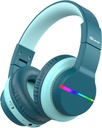 Auriculares Bluetooth iClever BTH12 Kids,Colorful LED Lights Auriculares inalámbricos para niños,74/85dBA Safe Volume,85H Playtime,Bluetooth 5.2,Over Ear Auriculares incorporados Mic para iPad/Tablet/Airplane,Green