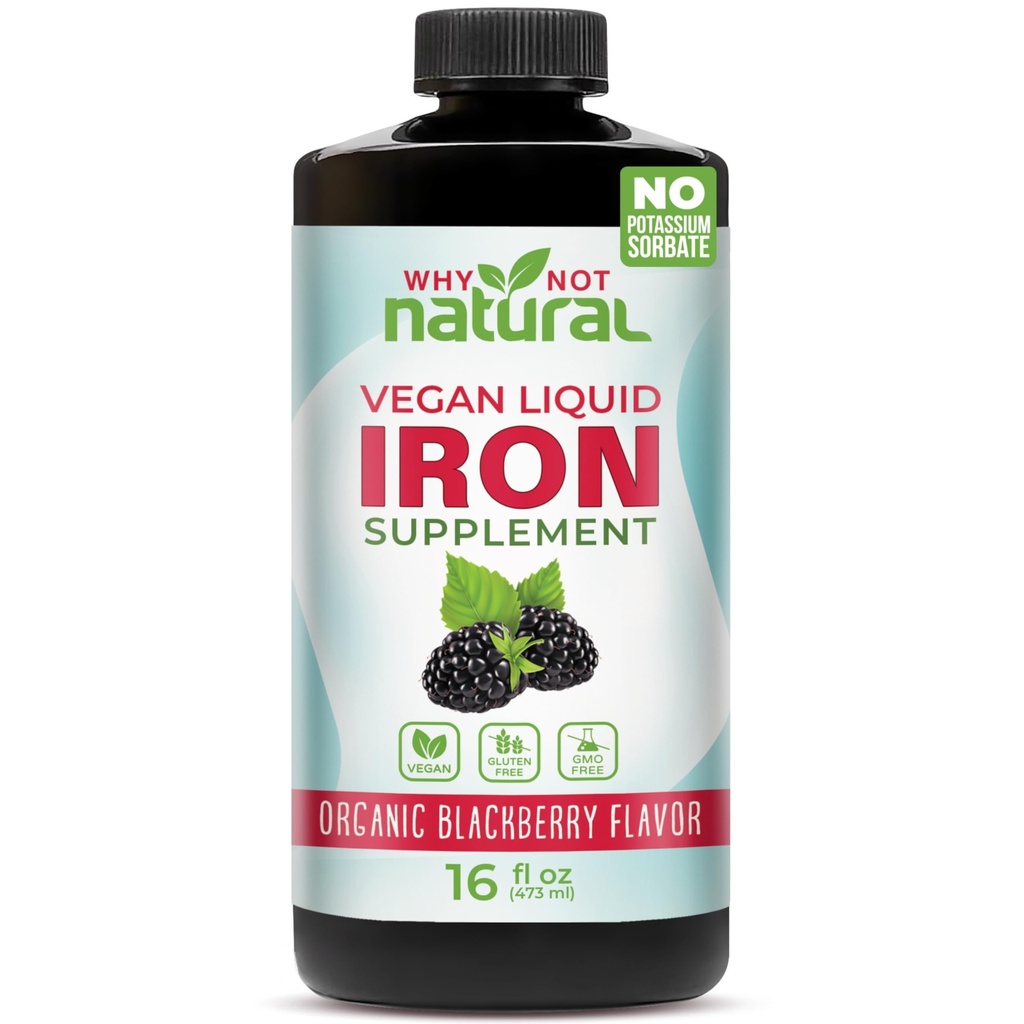 ¿Por qué no suplemento natural de hierro líquido para mujeres, hombres y niños, fórmula vegana para la anemia, azúcar libre, vegano, no GMO, sabor orgánico de cereza 16 Fl Oz
