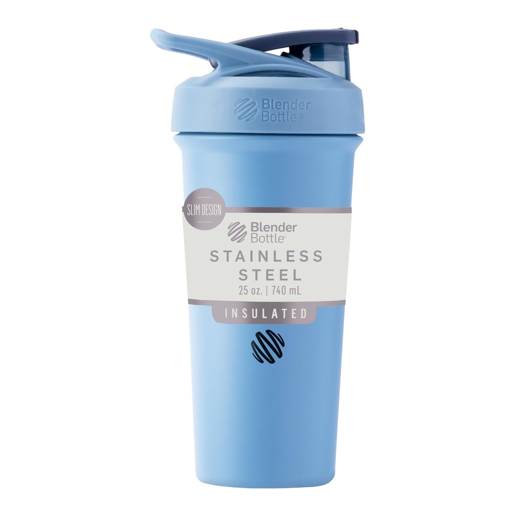 BlenderBottle Sport Sleek Acero Insulado Botella con Wire Whisk, 25 onzas, Dusty Blue – Protein Shakes " Hydration for Athletes & Fitness Enthusiasts, Easy Mixing, Slim Easy to Hold, Keeps Drinks Cold, Lockable Lid