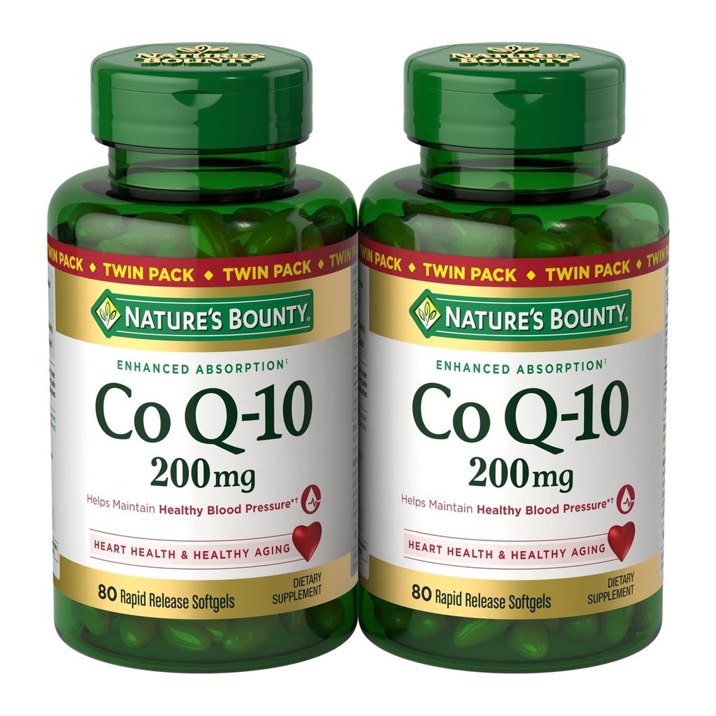 Bounty CoQ10 200 mg Softgels, Heart Health & Cellular Energy Support, Twin Pack, 160 Rapid Release Softgels