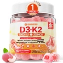Vitamina D3 K2 Gummies 5000IU / 10.000 UI con 500mg Calcio + K2(MK-7) 200mcg, Magnesio, Vitamina C & Zinc, Extra Strength - Ultimate Absorbency for Bones, Muscles, Teeth, Vegan, 60 Conde (Pack of 1)