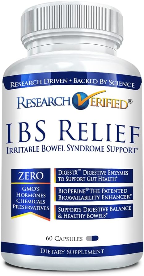 Investigación Alivio IBS Verificado - Enzimas Digestivos Naturales, BioPerina - 60 cápsulas - Pack de 1