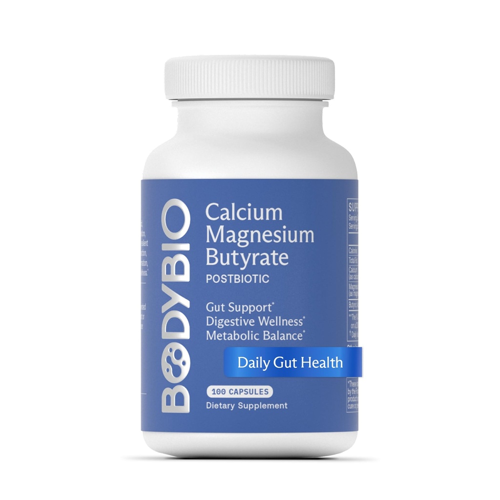 BodyBio Butyrate - Postbiótico para Gut Health, Digestive Support, Bloat, Gas &amp; Constipation Relief, Leaky Gut Repair - Calcium, Magnesium + Butyric Acid Supplement for GI Wellness