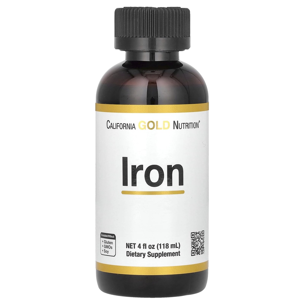 California Gold Nutrition Iron, como Ferrous Bisglycinate Chelate y Yellow Dock Root, 4 fl oz (118 ml)