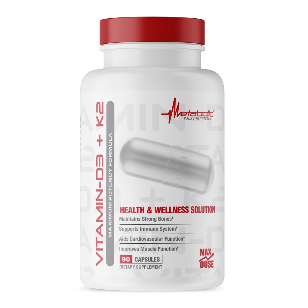Nutrición metabólica Vitamina D3 + K2, Bone and Heart Health Formula, Immune Support, 90 Veggie Caps 7000IU per Capsule Max Dose