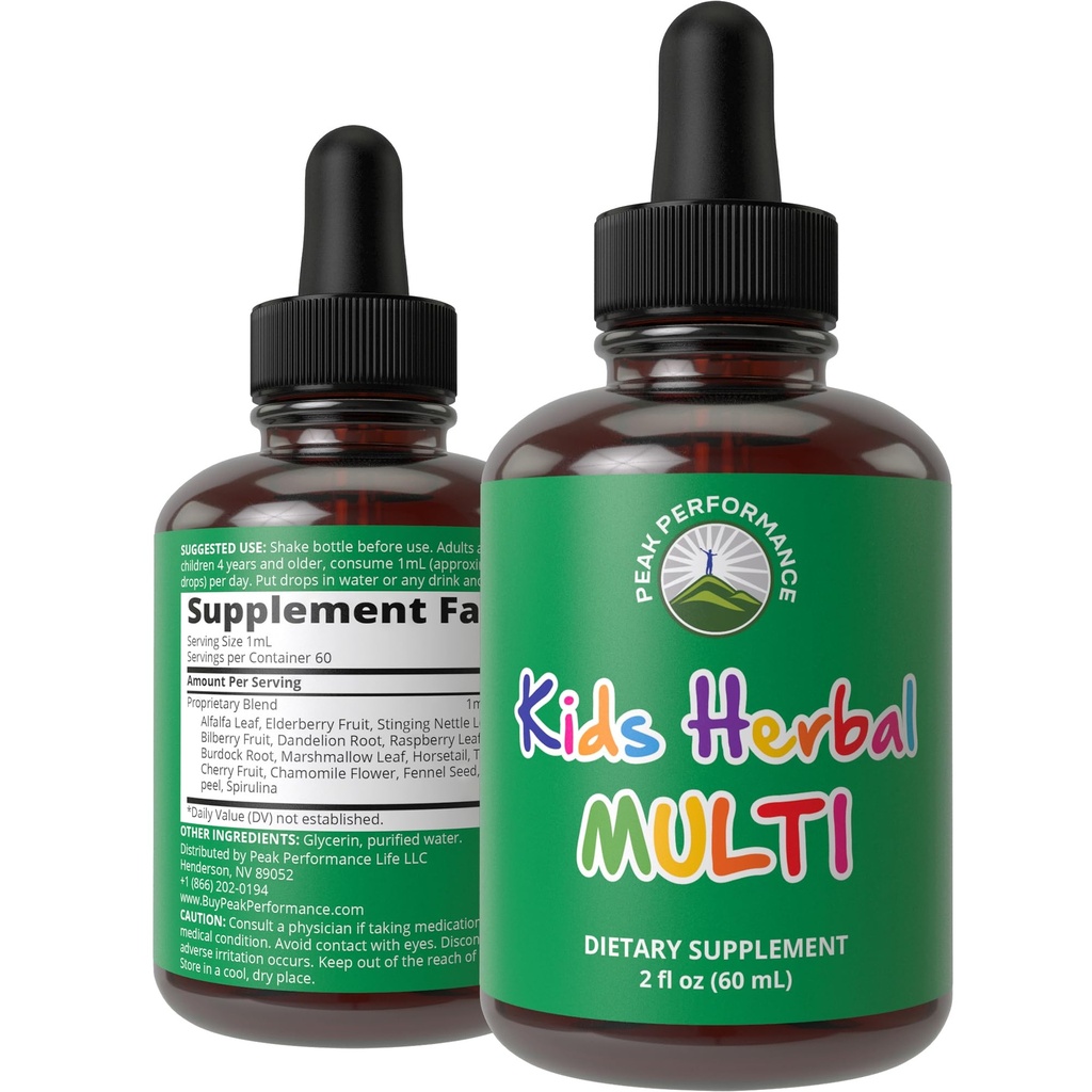 Vitaminas infantiles de hierbas. Niños líquidos Herbal Multivitamina. Sin sabor a bitter. Sugar Free 14-in-1 Vegan suplemento gotas para niños pequeños, niños, adolescentes. mezclados en agua que ni siquiera probarlo