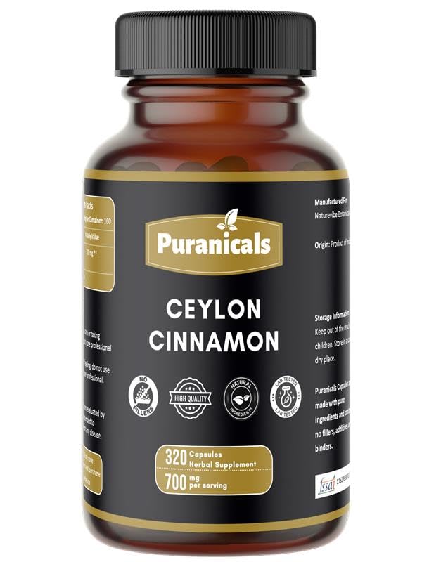 Ceylon Cinnamon Premium 320 Cápsulas No GMO y Gluten Gratis ← Suplemento Herbal Silencio 700 mg Por Serving Silencio Hecho con 100% Pure Ceylon Powder