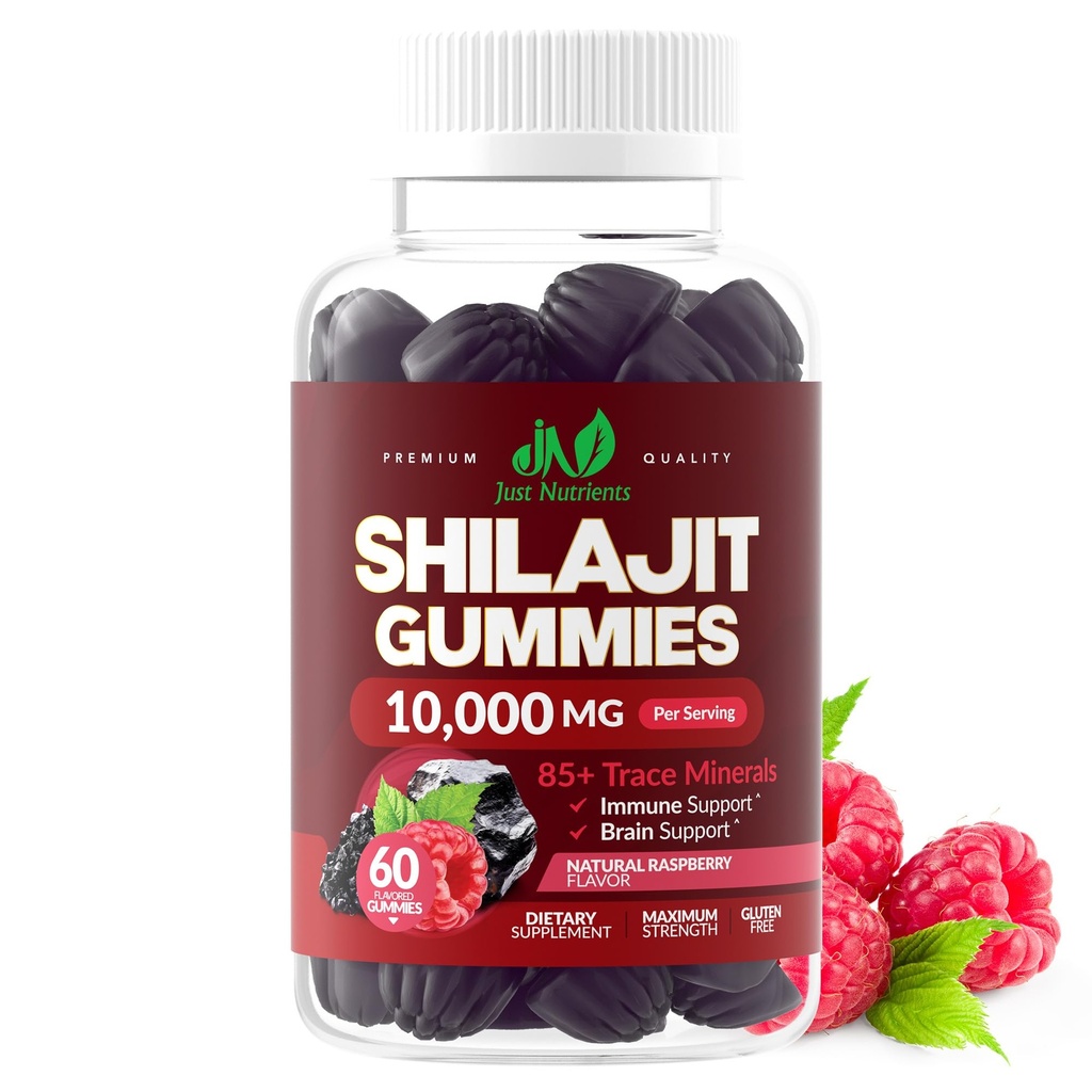 Shilajit Gummies 10,000mg para Hombres &amp; Mujeres - Maximum Strength Pure Himalayan Shilajit, Gluten-Free, Non-GMO, 100% Vegetariano - Natural Raspberry Flavor - 60 Conde