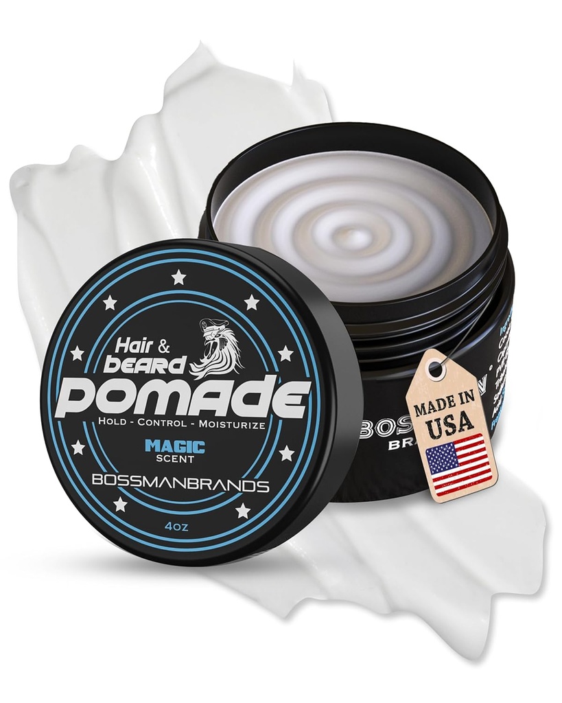 Cabello Bossman &amp; Beard Pomade for Men (Magic Scent) – Media Hold &amp; Moisturizing for Hair, Beard & Mustache Styling – Made in USA