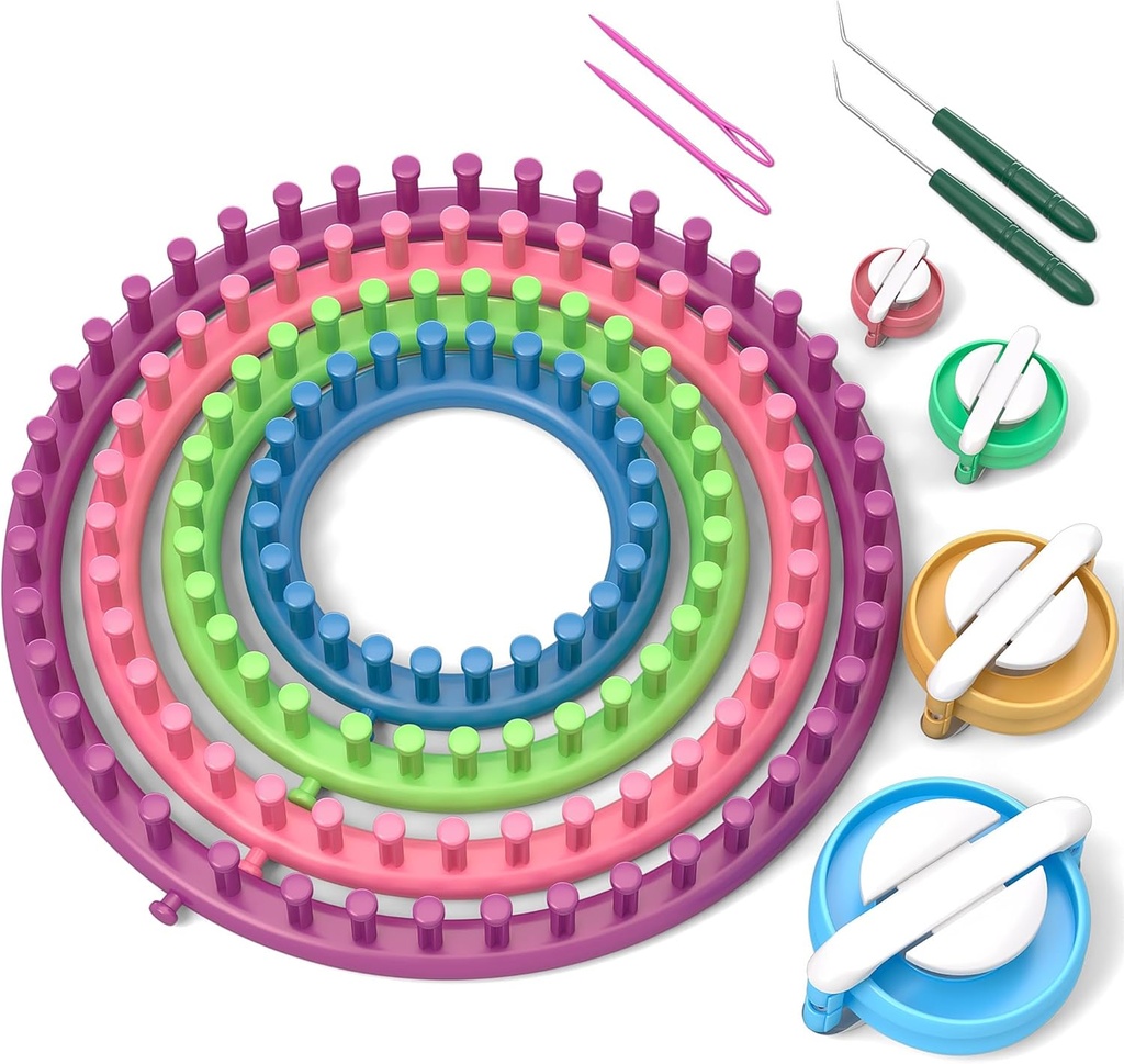 READAEER Round Knitting Looms Set Craft Kit Tool con aguja de gancho y creador de pompón