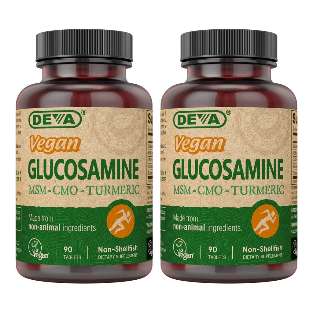 DEVA Glucosamina Vegan-MSM-CMO &amp; Turmeric Supplement - Gluten Free Plant Based Nutritional Supplement - 90 Tablets (Pack of 2)