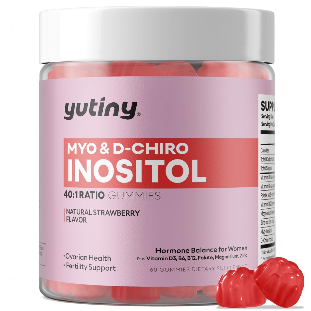 Myo-Inositol & D-Chiro Inositol Gummies, Vitamina B6 B12 &amp; Folate for Women, Vegan, Sugar Free, Strawberry Flavor, 60 Conde