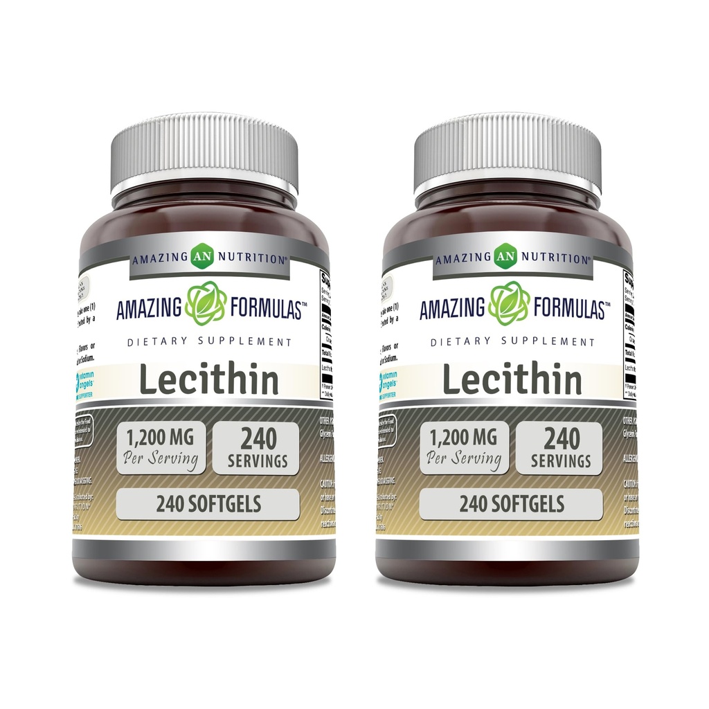 Fórmulas Increíbles Lecithin 1200 mg Suplemento de Softgels ← High Potency ← No Gluten Free (2 Pack, 240 Count)