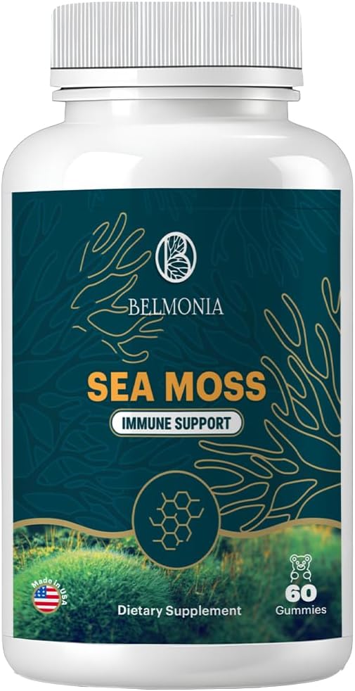 Mar Moss Gummies — Immune Strength & Skin Health, Organic Irish Moss Gummy Bears, 60 Conde, Vegan, Superfood Chewable Suplemento para la resistencia y la salud