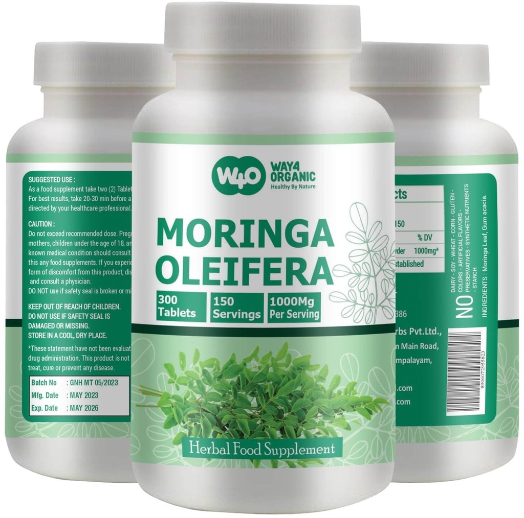 Moringa Leaf Powder Capsules (Tablas) - 300 Pills, 150 Servings, 1000 mg (1 Pack)