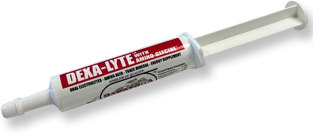 Dexa-Lyte - Premium Electrolyte & Amino Acid Energy Boost for Horses. Reposición rápida de minerales perdidos del ejercicio, la deshidratación y el clima extremo. Fácil de administrar Syringe.