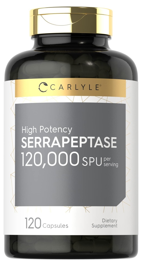 Carlyle Serrapeptase 120000 SPU ← 120 Capsules ← Apoyo Sinus Health ¦ Gluten Free Enzyme Supplement