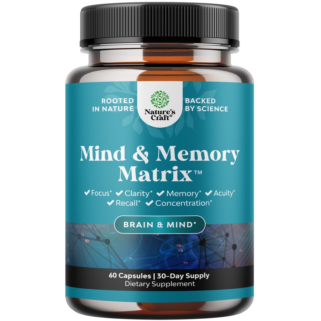Suplemento Nootropic Brain para la mejora de la memoria y el enfoque - Vitaminas para la salud mental " Claridad con VIT A, B6, Riboflavin, Niacin, Thiamin " Folate - Complejo cognitivo para la vitalidad mental - 60 Ct