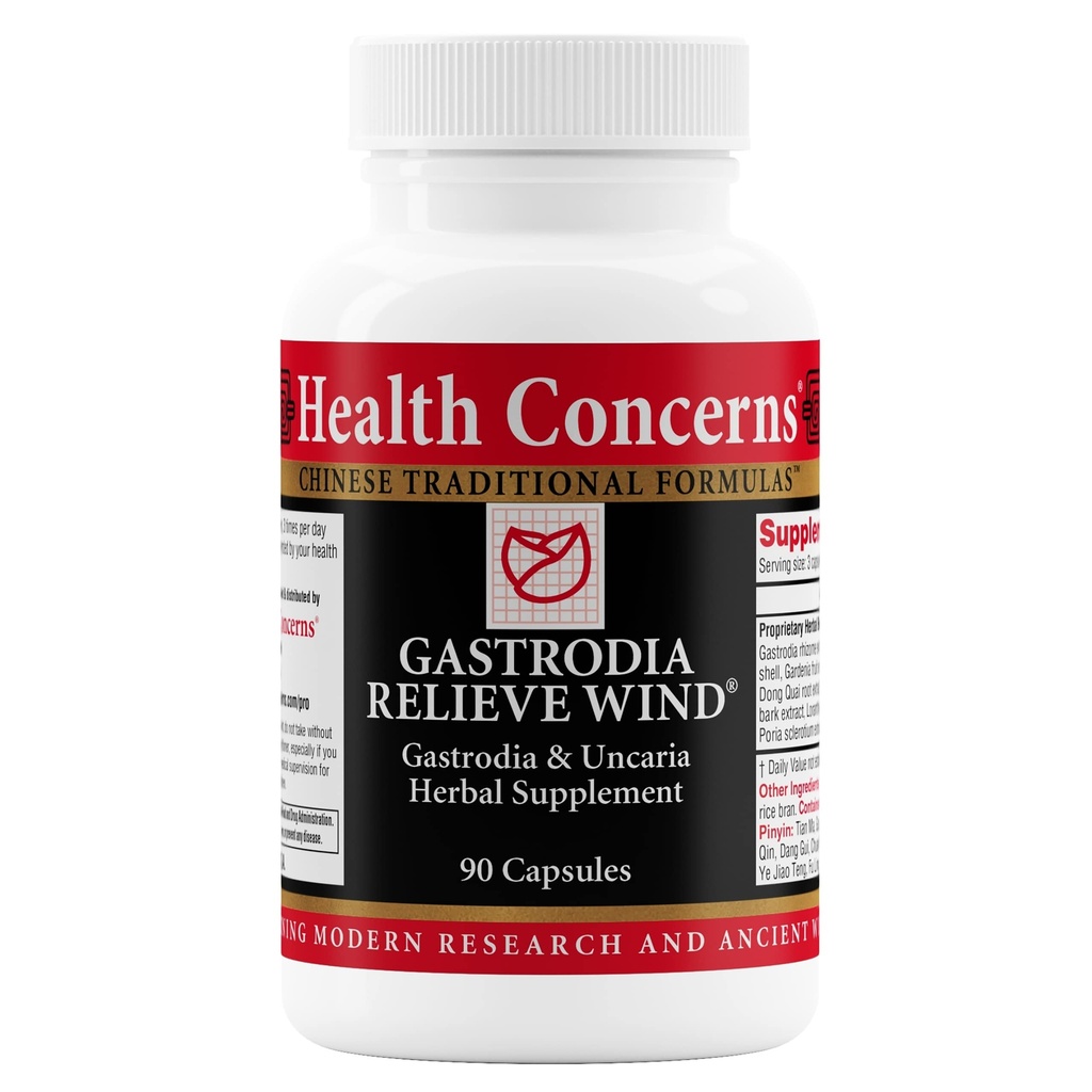 Preocupaciones de salud Gastrodia Viento de alivio – Dolor de cabeza, Mareos " Apoyo al hígado – Fórmula herbal china con Gastrodia, Uncaria, Skullcap, " Dong Quai – Suplemento de circulación de sangre – 90 cápsulas