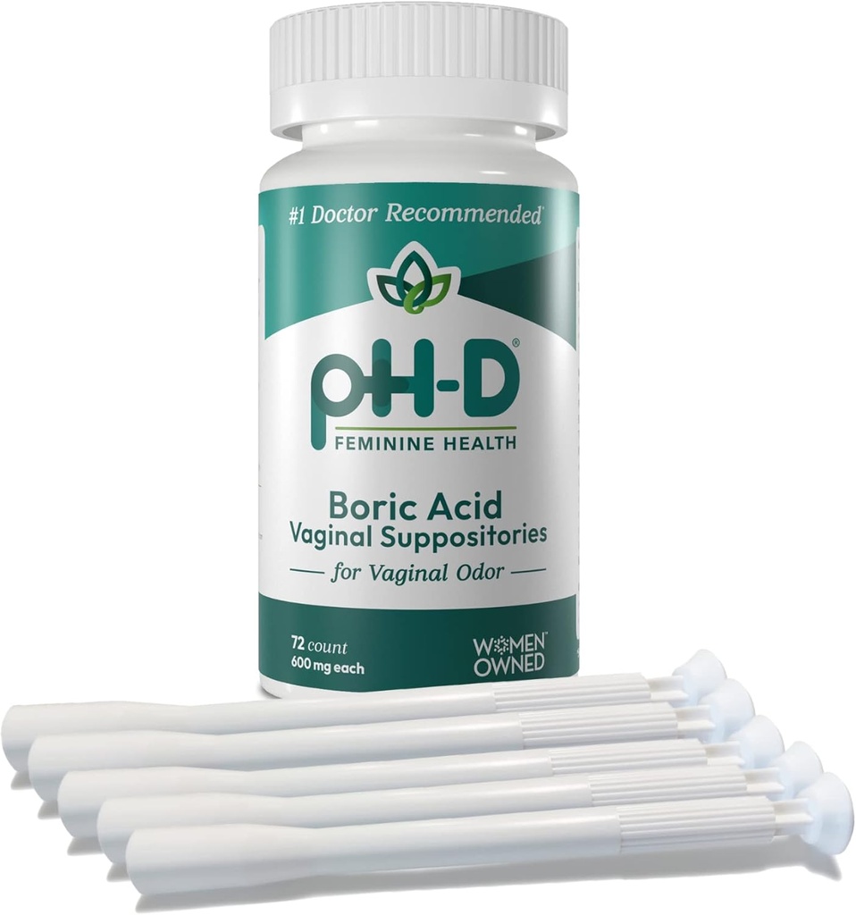 pH-D Feminine Health Support - Boric Acid Starter Bundle - pH-D Boric Acid Vaginal Suppositories 72 Conde y 5 Vaginal Suppository Applicators