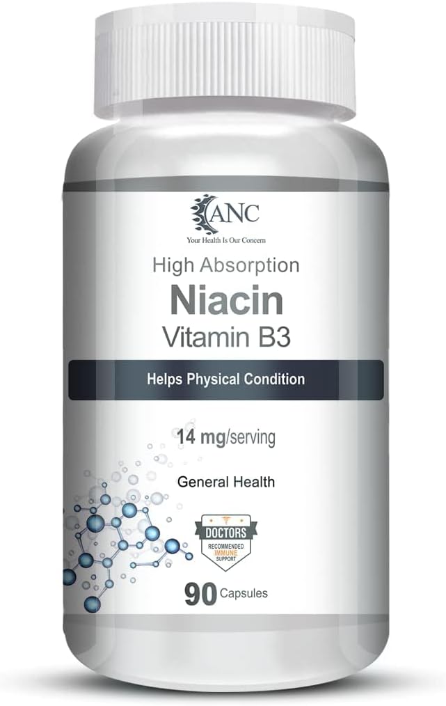 Genérico Niacin Vitamina B3 cápsulas - con Flush, No GMO, Gluten Gratis -90 cápsulas
