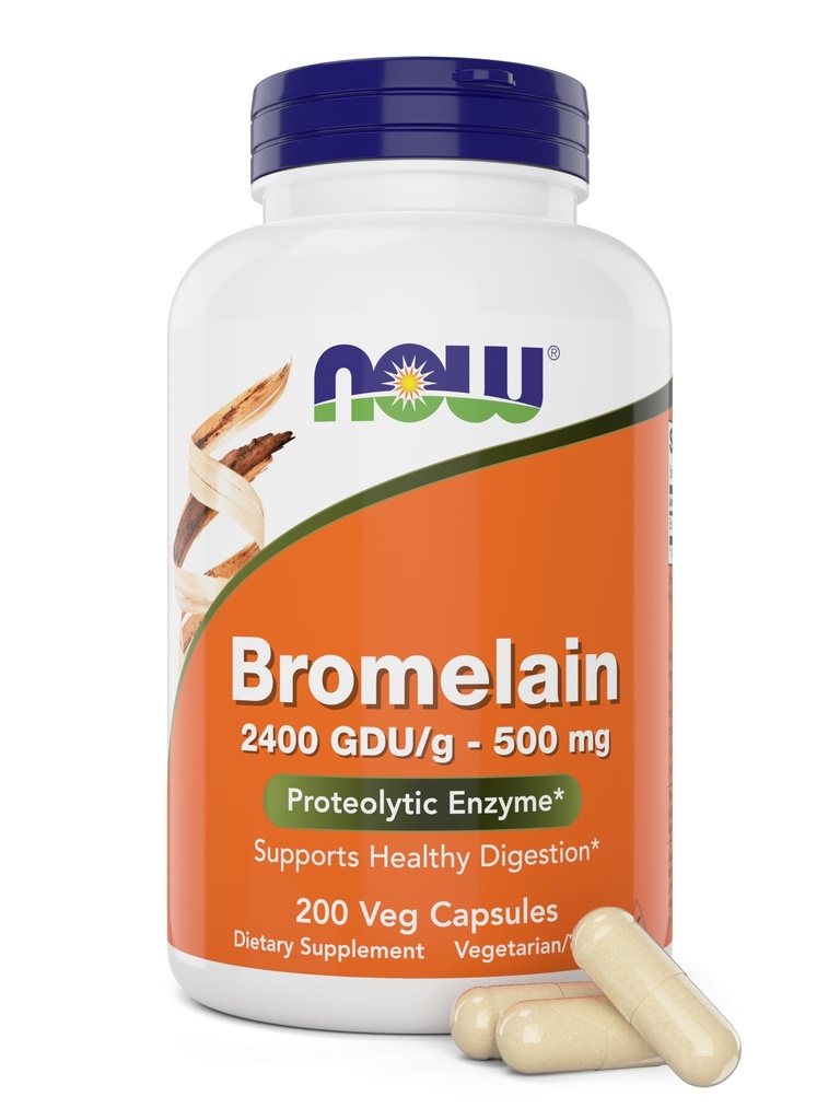 Ahora Bromelain 500 mg, 200 cápsulas de veg - Pineapple natural, suplemento de enzima proteolítica, 2400 GDU