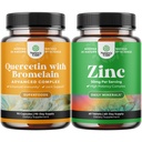 Bundle of Pure Quercetin with Bromelain Supplement + 500mg Capsules for Immune Support &amp; Breathing and Zinc 50mg - Mejorar la piel del cabello y las uñas - Fácil de Swallow Potent Tablas diarias para adultos