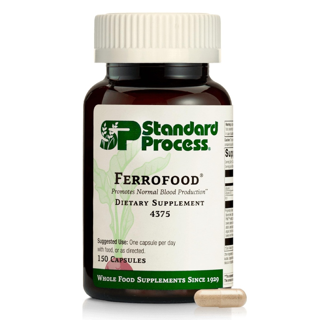 Ferrofood de proceso estándar - Suplemento de salud de sangre - Apoyo enzima con vitaminas B12, C, " Hierro - non-Dairy " Non-Soy - 150 cápsulas (40 piezas)