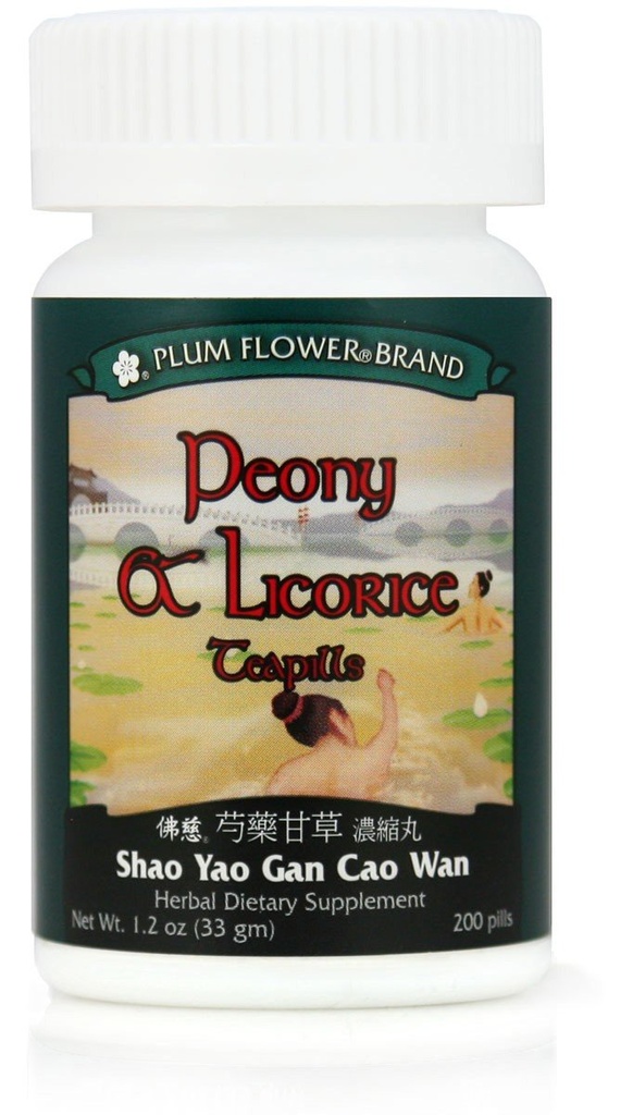 Peony &amp; Licorice Teapills (Shao Yao Gan Cao Wan), 200 ct, Plum Flower