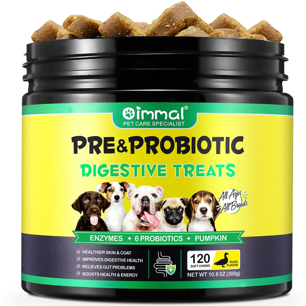 Probióticos para perros - Pre &amp; Probiotic Digestive Treats for Dog, Support Gut Health, Seasonal Allergies, Itchy Ears, Dog Supplement Soft Chews, Immune Function Support for Dogs - 120pc/Duck Flavor