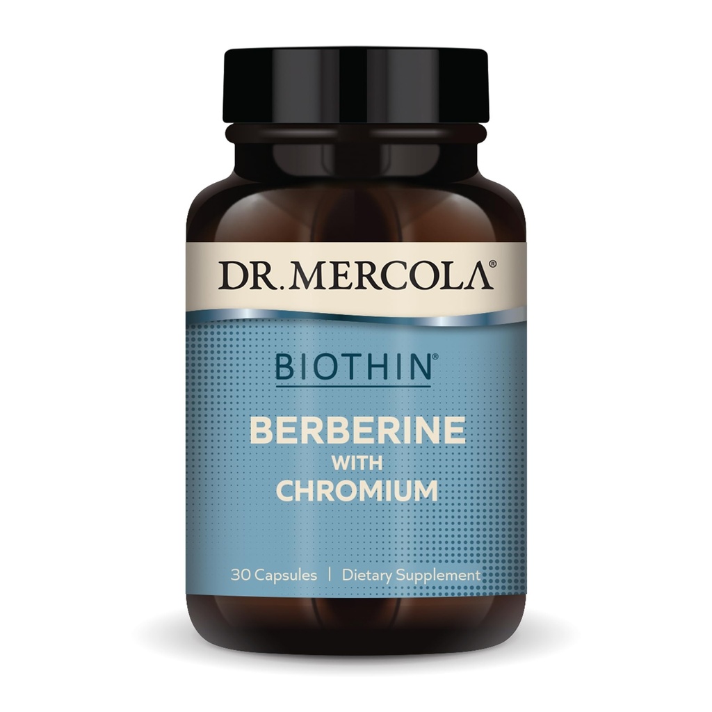 Dr. Mercola Biothin Berberine with Chromium - Supports Healthy Metabolic Function - Ausorción mejorada - No Gluten-Free &amp; Soy-Free - 30 cápsulas (30 servidos)