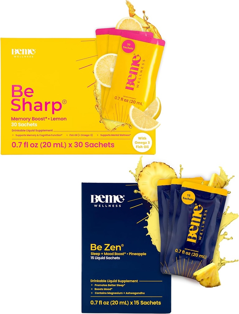 BeMe BeSharp " BeZen Bundle - Liquid Omega-3 " Magnesium Glycinate L-Theanine Supplements