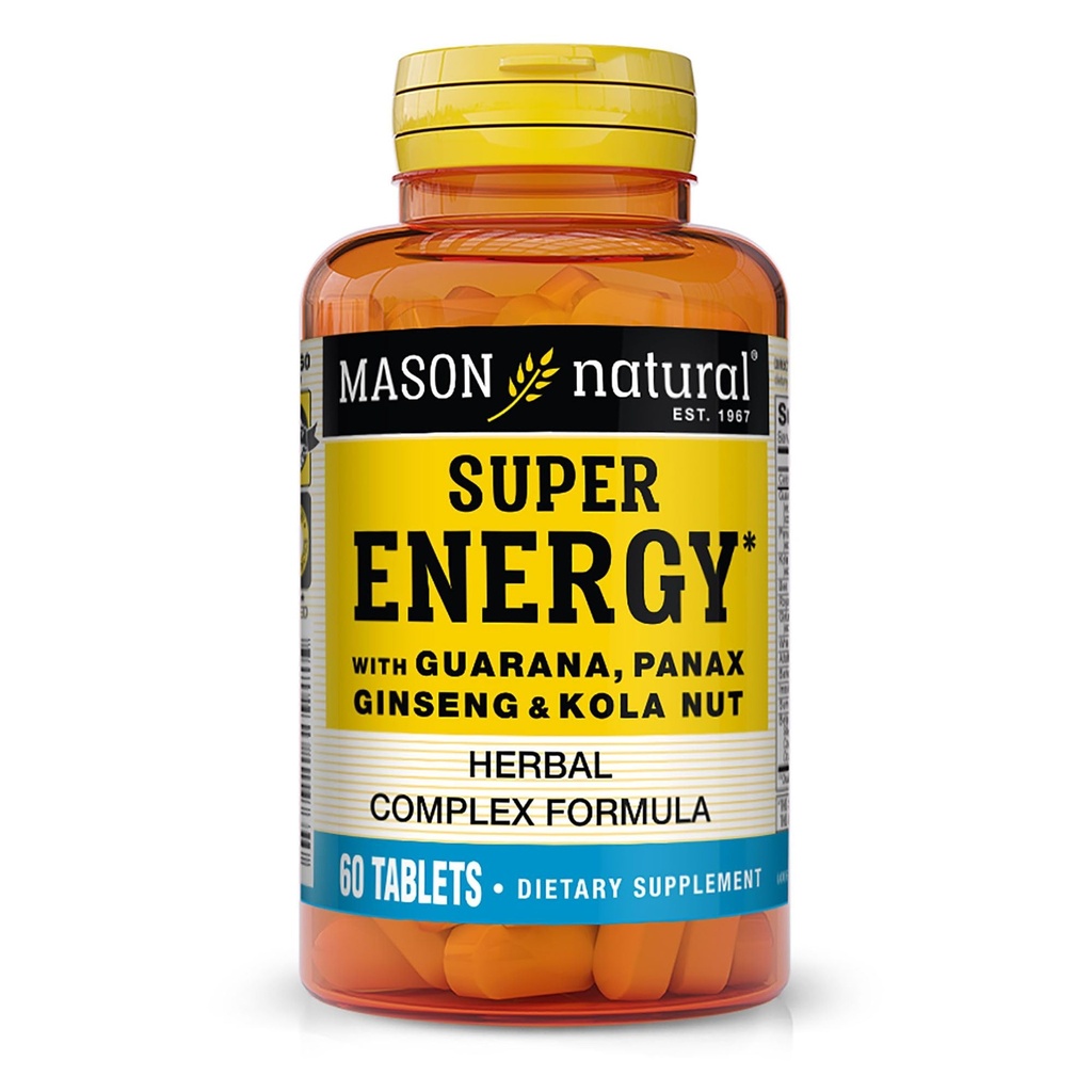 MASON NATURAL Super Energy, Made with Guarana, Panax Ginseng " Kola Nut for Optimal Performance " Energy, 30 Day Supply