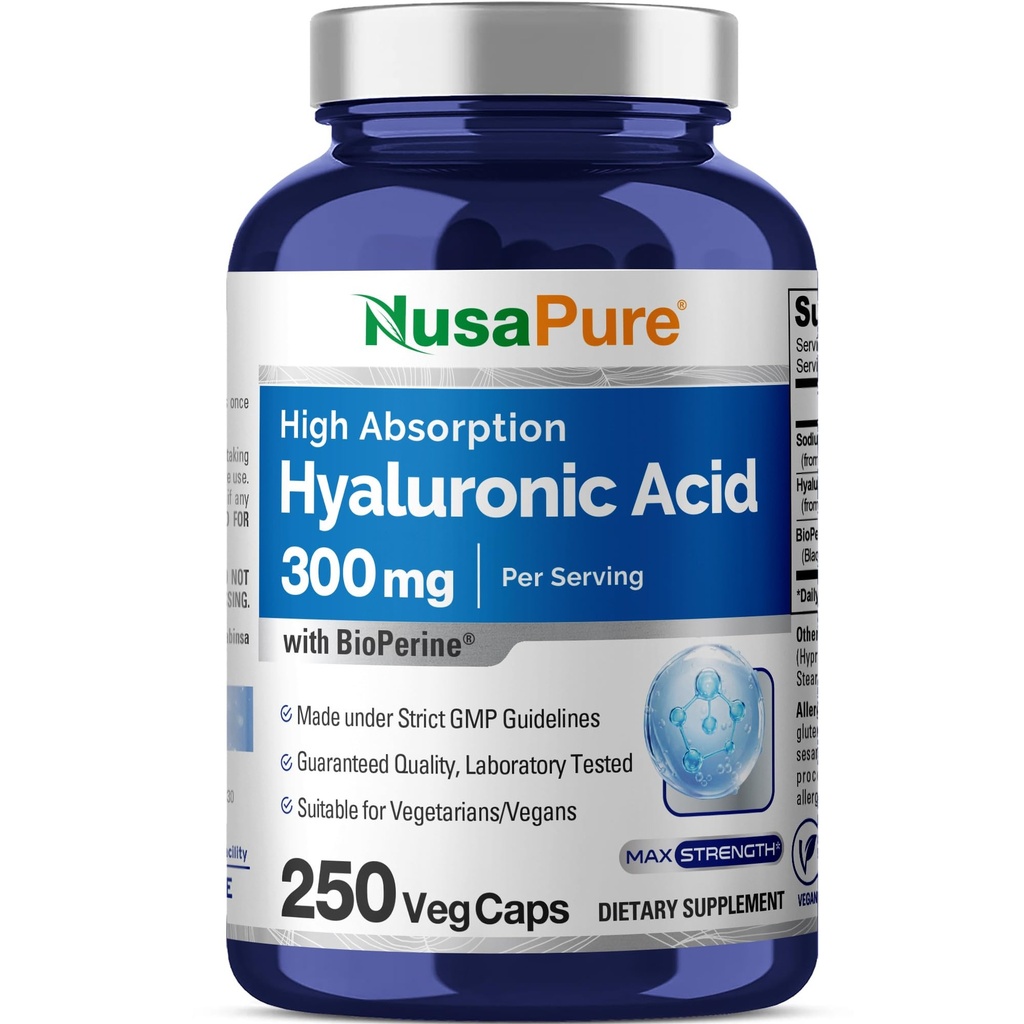 NusaPure Ácido Hialurónico 300mg 250 cápsulas vegetales (No-GMO, Vegan)