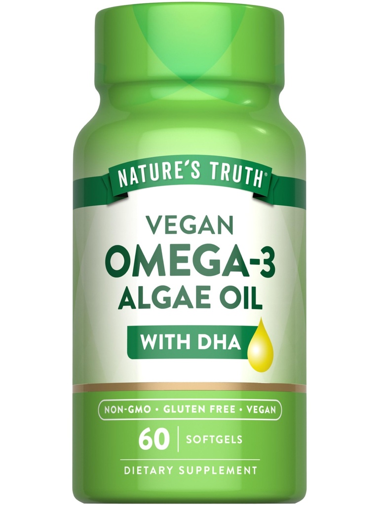 La verdad de la naturaleza Vegan Omega 3 Softgels ← 60 Conde ← Algae Oil Formula con DHA Silencioso No-GMO &amp; Gluten Suplemento Libre