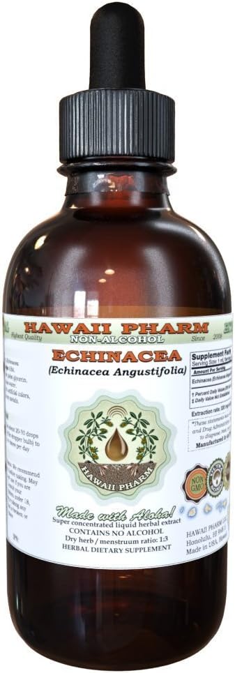 Echinacea Extracto líquido libre de alcohol, Echinacea (Echinacea Angustifolia) Ratón seco Glycerite Hawaii Pharm Natural Herbal Suplemento 4 oz