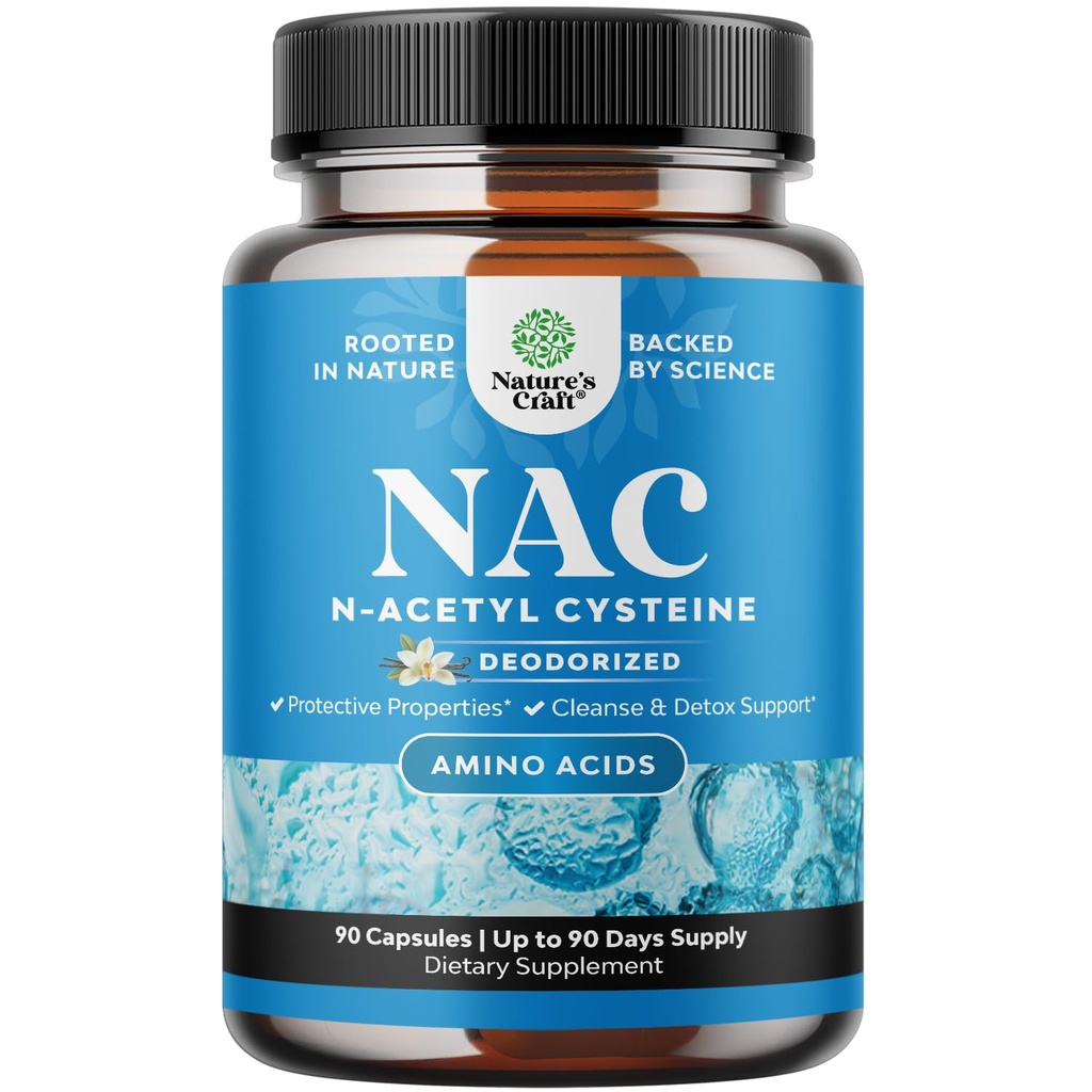 Natures Craft NAC Suplemento N-Acetyl Cysteine - Vegan High Absorption NAC 600mg por Serving Capsules - Glutathione Precursor para la limpieza del hígado Detox & Reparación Plus Lung Health - 90 Cuenta