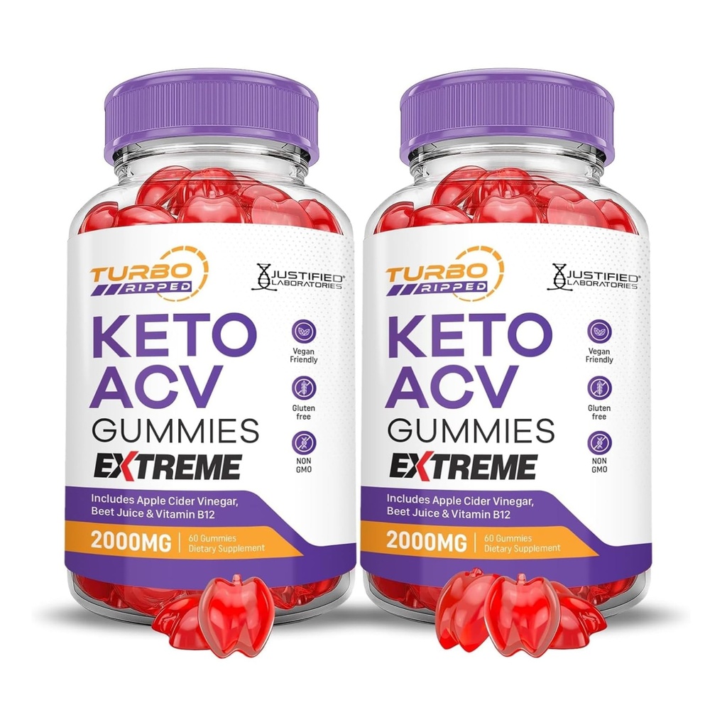 Laboratorios justificados (2 Pack Turbo Ripped Keto ACV Gummies Extreme 2000MG Turbo Ripped Keto Gummies Apple Sider Vinegar Formulado con Powder Pomegranate Beet Juice B12 Vegan Non GMO 120 Gummys