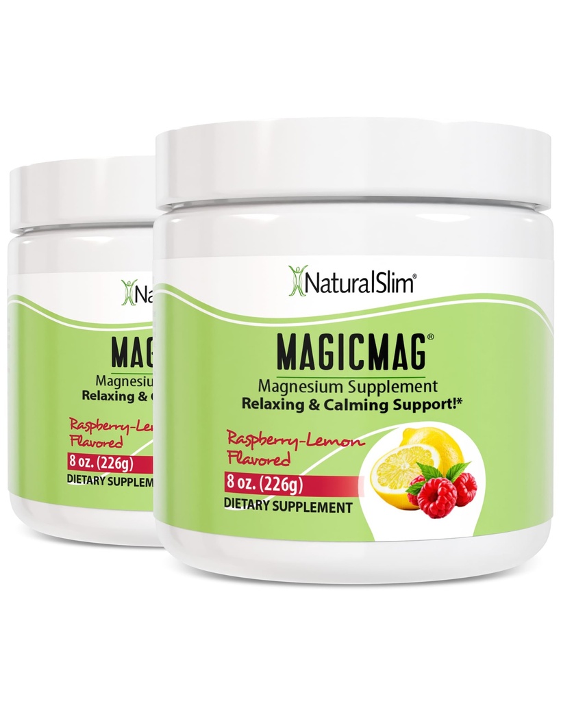 NaturalSlim Magicmag Puro Magnesio Citrate Estrés de Polvo, Estreñimiento, Muscle, Heart Health, y Sleep Support ← Raspberry Lemon Magnesium Suplemento - 8oz Drink Mix (2 Pack)