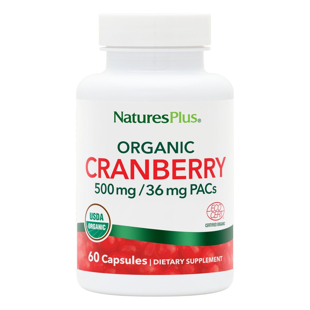 NaturesPlus Organic Cranberry 500 mg - 60 Capsules - Ayuda a promover la Tract de orina saludable - USDA Certified Organic, Vegan, Gluten Free, Non-GMO - 30 Servings