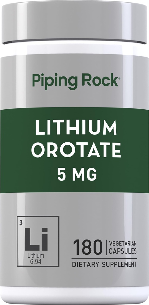Piping Rock Lithium Orotate Suplemento Silencio 5mg  180 Capsules ← Non-GMO, Gluten Free