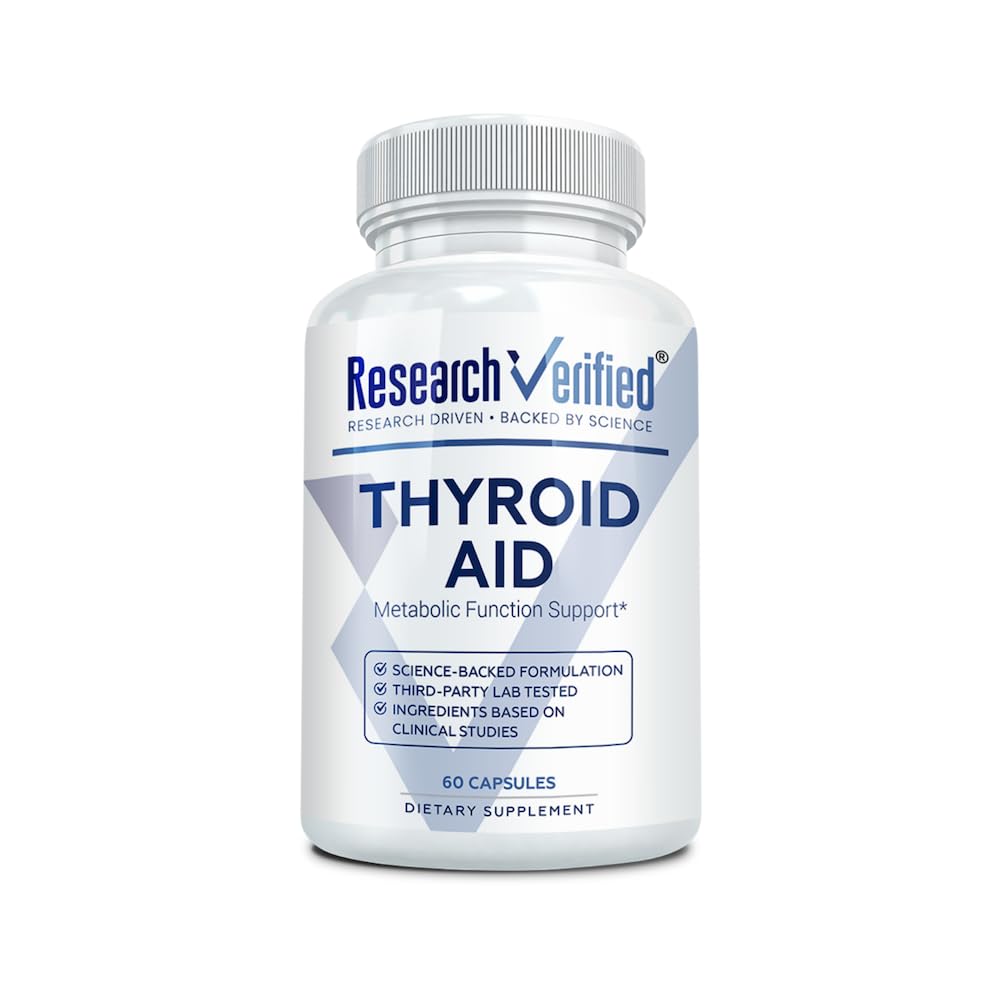 Research Verified® Thyroid Aid - Optimal Thyroid Function with Iodine Copper & Zinc - 260 mcg Selenium - 100% puro - Vegan Friendly - 60 cápsulas - 1 mes de suministro
